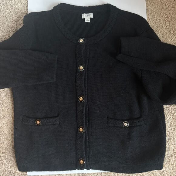 J.Crew Emilie Sweater Lady Jacket in Black Cotton Knit Cardigan M - Picture 5 of 5